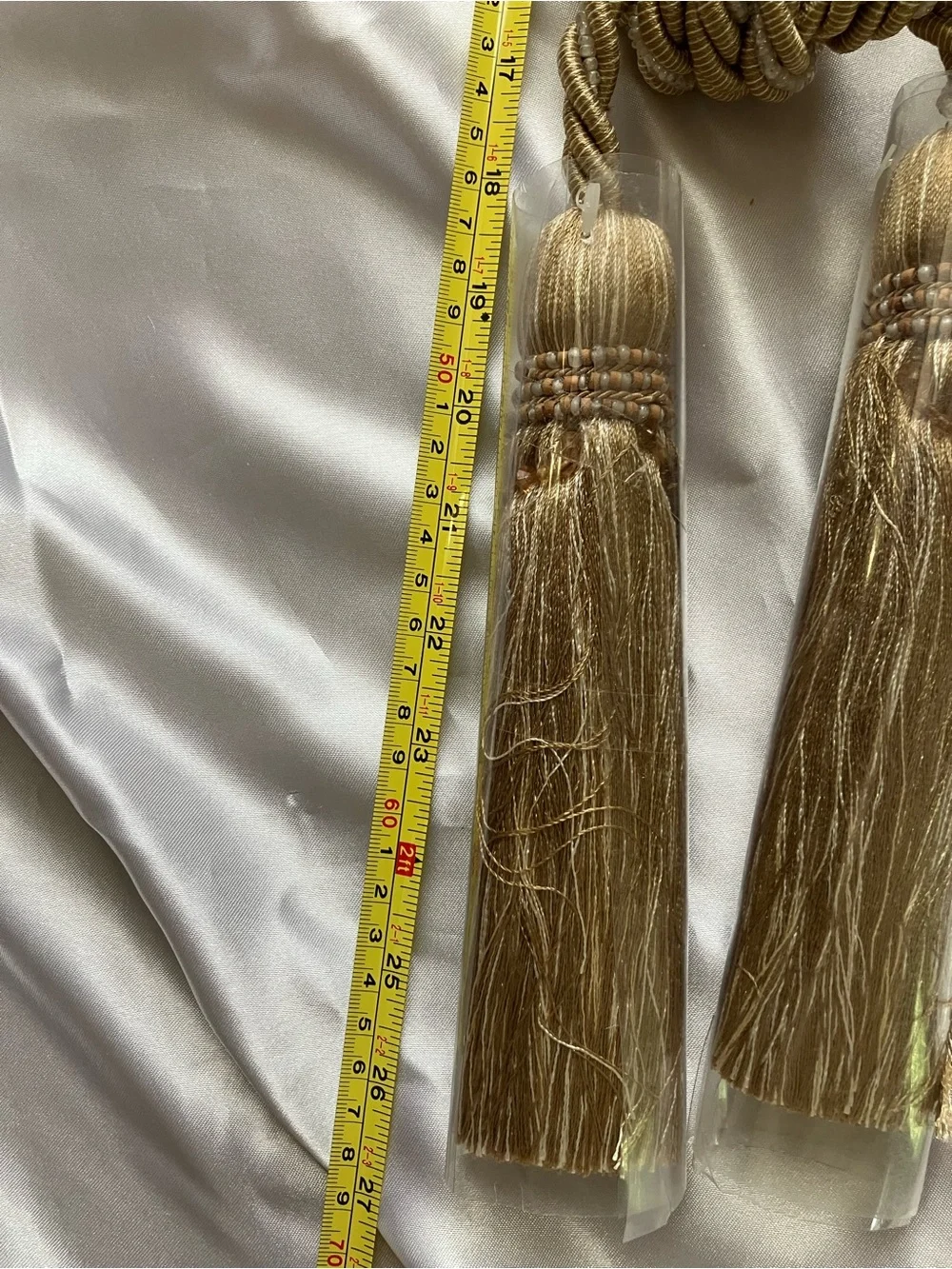 Drapery tie backs with pearl beading